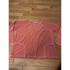 Spa by Chico's women's pink terrycloth round neck long sleeve side pockets top 2